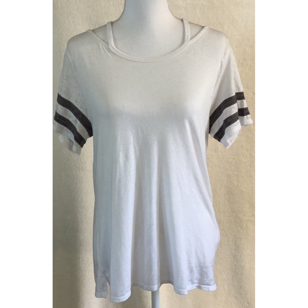 Express White Short Sleeve Tee with Gray Sleeve Stripes